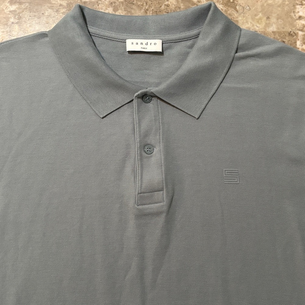 Sandro Paris Polo Shirt Mens 2XL (22x26) Blue Pique Mesh Short Sleeve